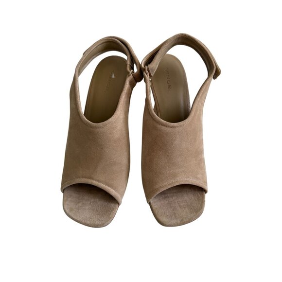 VINCE Tan Suede Marbled Horn Heel Slingback Sandals Size 41 / US 10 - Picture 3 of 9